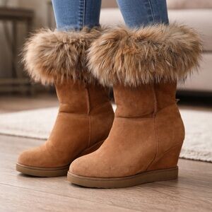 Women's Tan shearling Fur-Lined Wedge Boots by Australia luxe collective size 8